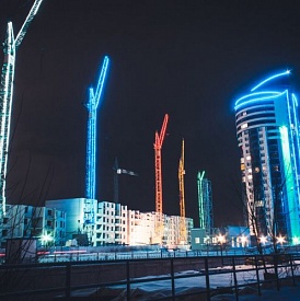 Контурная, праздничная подсветка башенных кранов г.Москва